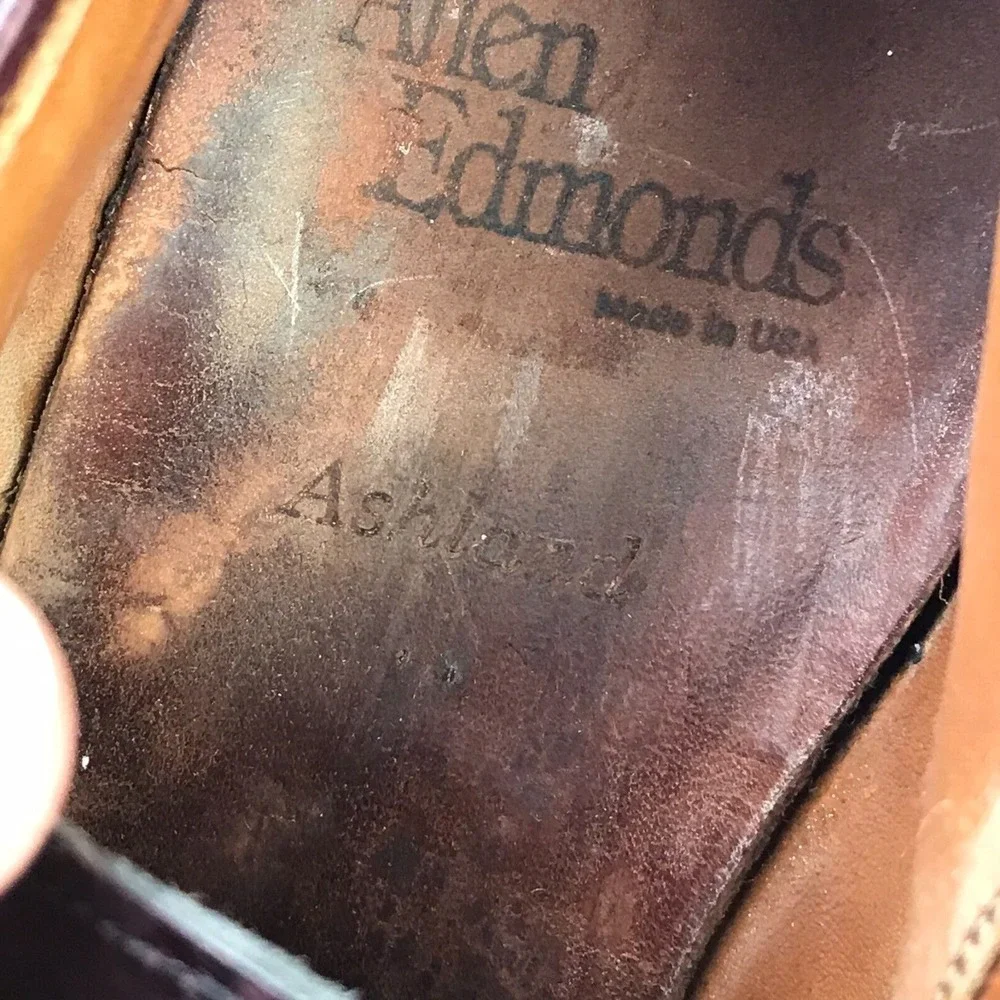 Allen Edmonds Ashland Dress Shoe Mens 9.5D Burgundy Wingtip Derby Oxford Leather